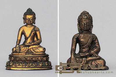 15世纪晚晚期 17世纪 西藏鎏金铜阿门佛像及西藏释迦牟尼佛铜像 高6.5cm